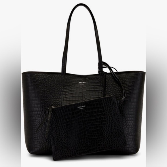 Jimmy Choo Black Croc-Embossed Leather Large Tote with Charm - Picture 2 of 12